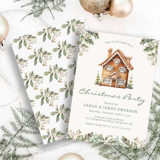 Invitación Fiesta de Navidad de Pan de Jengibre (Gingerbread Christmas Party Invitation
)