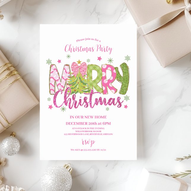 Invitación Fiesta de Navidad de Pan de Jengibre Rosa Verde (Subido por el creador)
