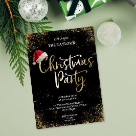 Invitación Fiesta de Navidad de Papá Noel con brillo elegante