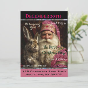 Invitación Fiesta de Navidad de Papá Noel Rosa con Bigotes