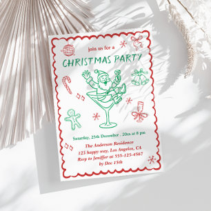 Invitación Fiesta de Navidad de Papá Noel Verde y Rojo Capric