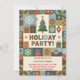 Invitación Fiesta de Navidad de Patchwork Abstracto