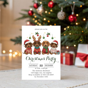 Invitación Fiesta de Navidad de perritos Dachshund adorables