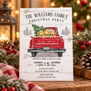 Invitación Fiesta de Navidad de Perro Camioneta Roja Vintage