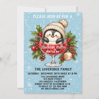 Invitación Fiesta de Navidad de Pingüino Azul Adorable, Fiest