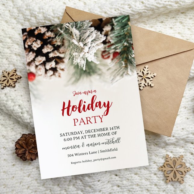 Invitación Fiesta de Navidad de Pino Escarchado y Bayas  (Subido por el creador)