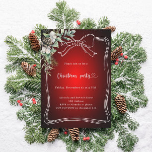 Invitación Fiesta de Navidad de pino verde arco rojo