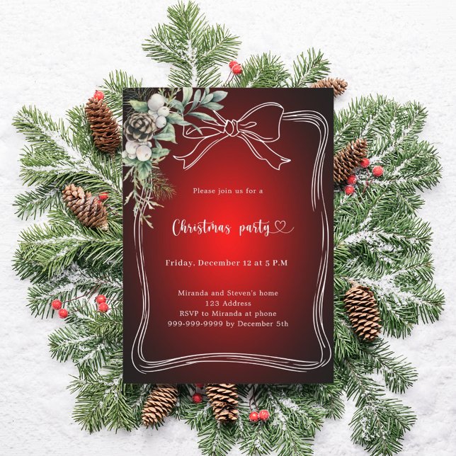 Invitación Fiesta de Navidad de pino verde arco rojo (Subido por el creador)