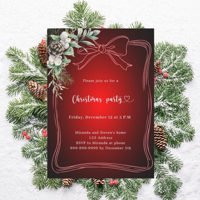 Invitación Fiesta de Navidad de pino verde arco rojo (Subido por el creador)