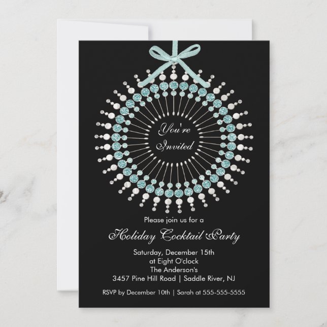 Invitación Fiesta de Navidad de plata y azul del cóctel del (Anverso)