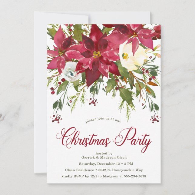 Invitación Fiesta de Navidad de Poinsettia (Anverso)