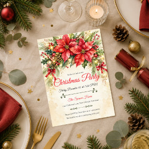 Invitación Fiesta de Navidad de Poinsettia Elegante