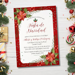 Invitación Fiesta de Navidad de Poinsettia Española Roja de N