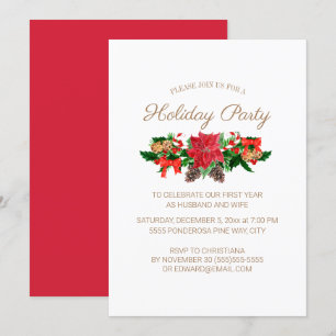Invitación Fiesta de Navidad de Poinsettia Roja para 1er Navi
