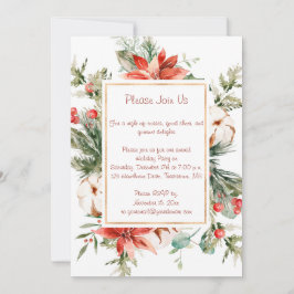 Invitación Fiesta de Navidad de Poinsettia Roja y Siempreverd