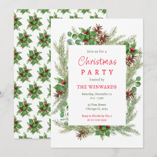 Invitación Fiesta de Navidad de Ramas de Pino y Bayas
