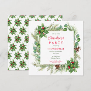Invitación Fiesta de Navidad de Ramas y Bayas de Pino