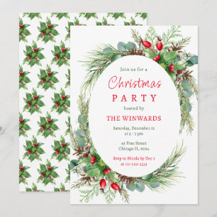 Invitación Fiesta de Navidad de Ramas y Bayas de Pino