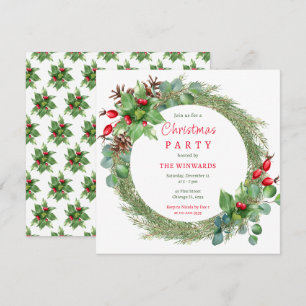 Invitación Fiesta de Navidad de Ramas y Bayas de Pino 