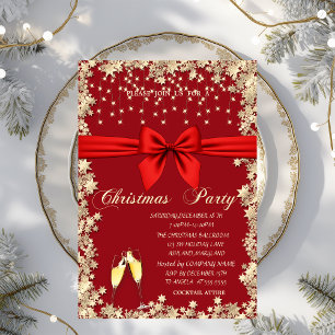 Invitación Fiesta de Navidad de Red Company con lazo rojo, vi