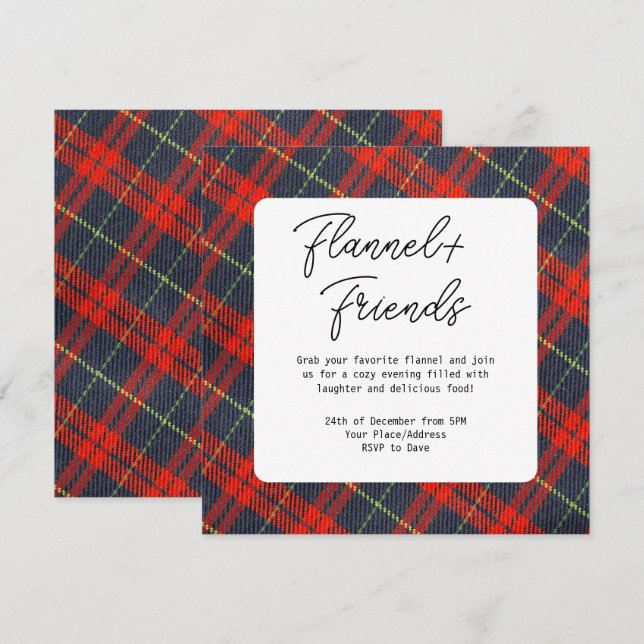 Invitación Fiesta de Navidad de Red Green Plaid Flannel & Fri (Anverso / Reverso)