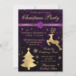 Invitación Fiesta de Navidad de Reno Cerezos Purpura y Dorado