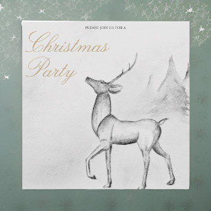 Invitación Fiesta de Navidad de Reno Ciervo en Blanco y Negro