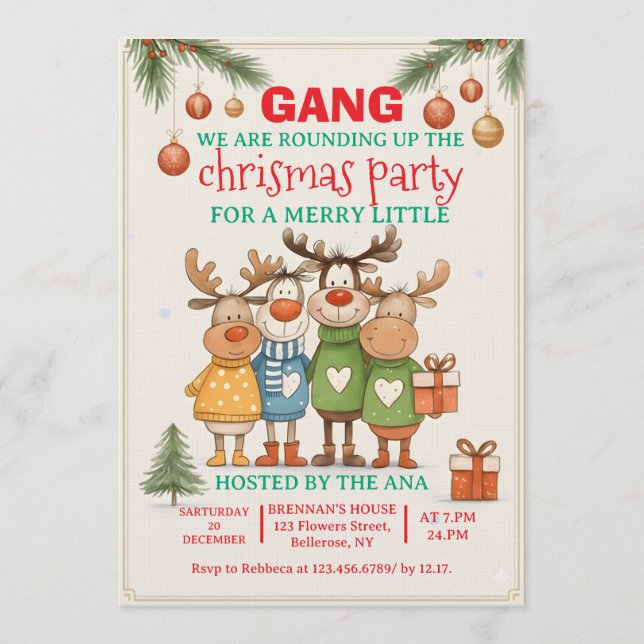 Invitación Fiesta de Navidad de Reno Editable  (Anverso)