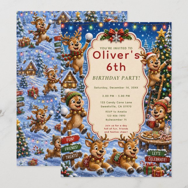Invitación Fiesta de Navidad de Reno Lindos (Anverso / Reverso)
