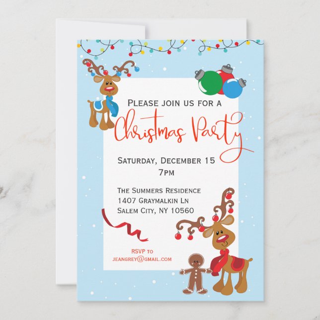 Invitación Fiesta de Navidad de Reno Renardo (Anverso)
