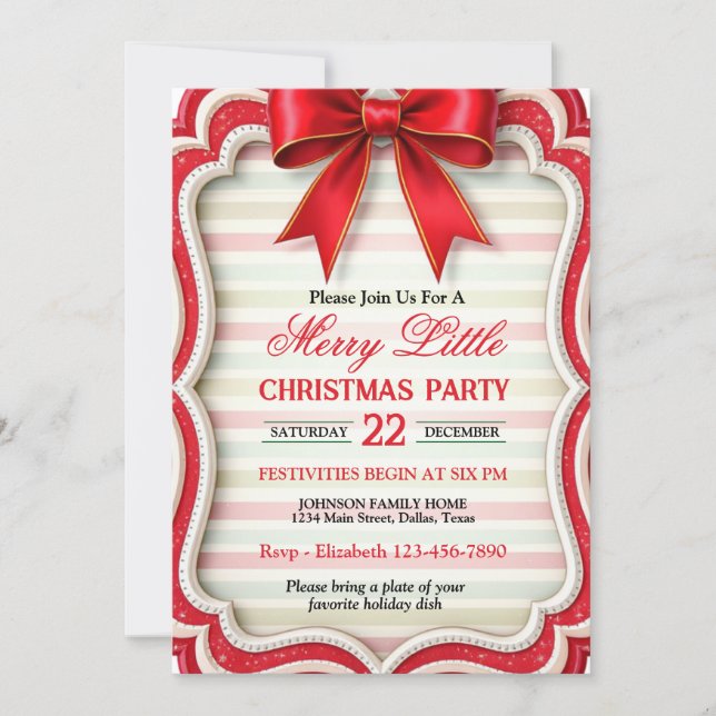 Invitación Fiesta de Navidad de Rojo Brillante (Anverso)