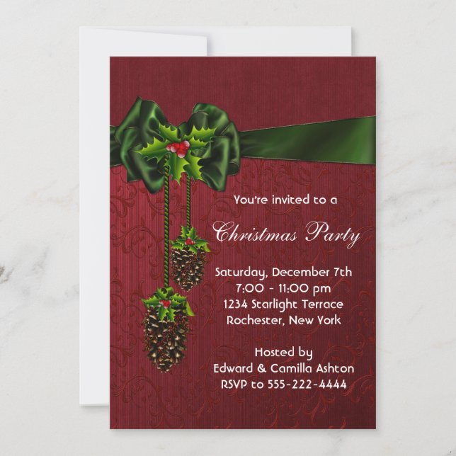 Invitación Fiesta de Navidad de Rojo Verde (Anverso)