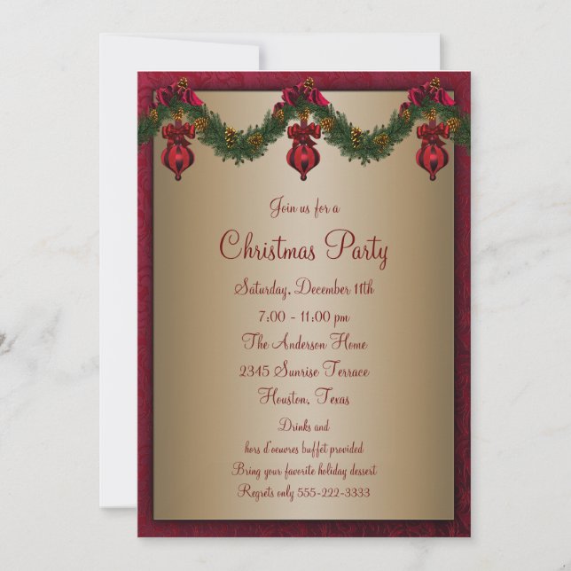Invitación Fiesta de Navidad de Rojo Verde (Anverso)