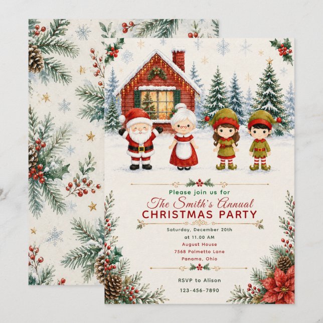Invitación Fiesta de Navidad de Santa (Anverso / Reverso)