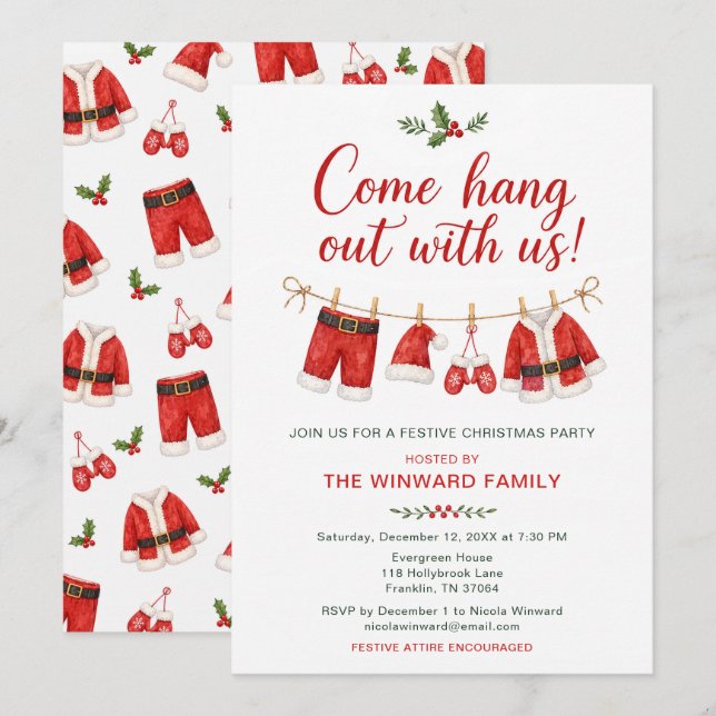 Invitación Fiesta de Navidad de Santa Colada de Ropa (Anverso / Reverso)