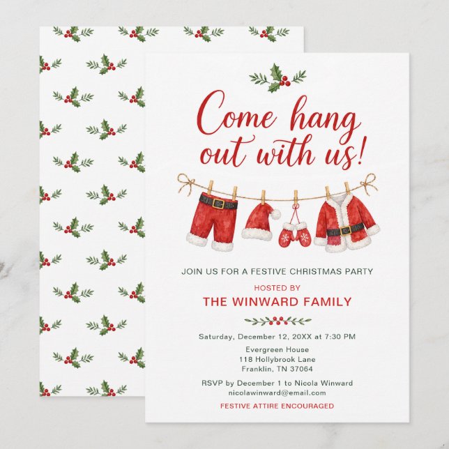 Invitación Fiesta de Navidad de Santa Colada de Ropa (Anverso / Reverso)