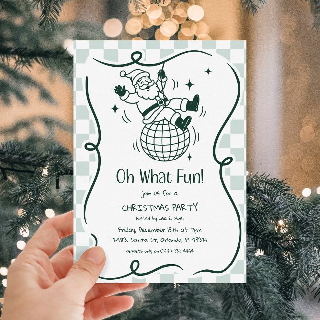 Invitación Fiesta de Navidad de Santa Disco Doodle Retro (Subido por el creador)