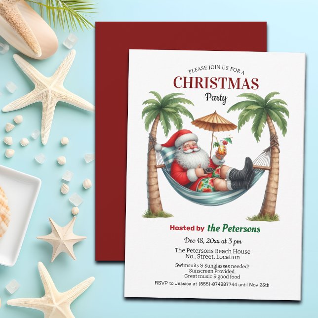 Invitación Fiesta de Navidad de Santa en una Isla Tropical (Subido por el creador)