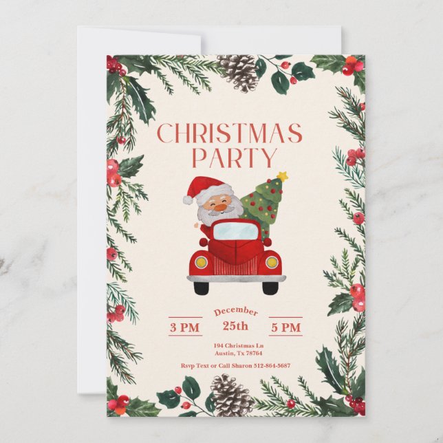 Invitación Fiesta de Navidad de Santa Merry Christmas (Anverso)