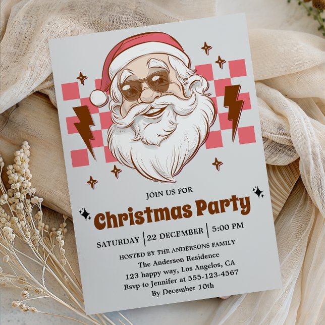 Invitación Fiesta de Navidad de Santa Retro Cool (Subido por el creador)