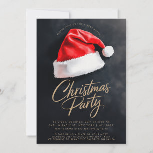 Invitación Fiesta de Navidad de Sombrero de Santa Festivo Neg