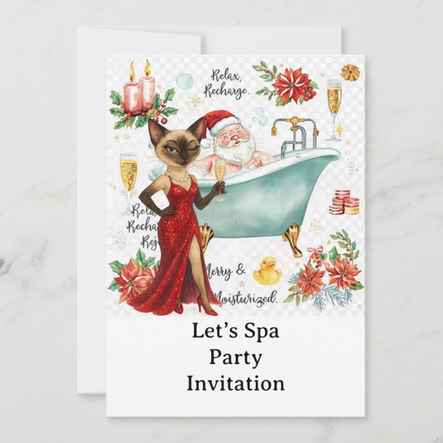 Invitación Fiesta de Navidad de Spa con gato siamés (Anverso)