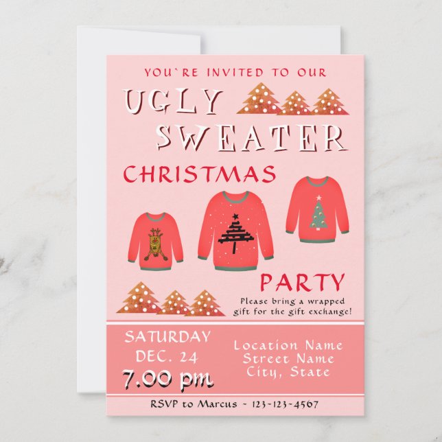 Invitación Fiesta de Navidad de Suéter Feo (Anverso)