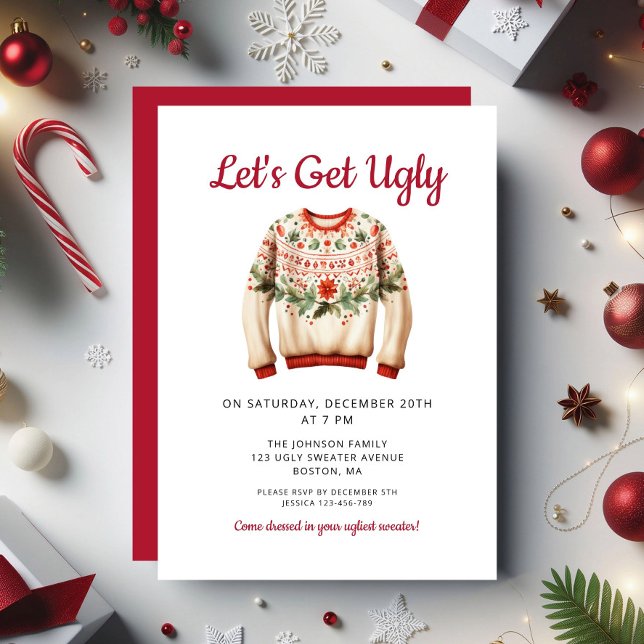 Invitación Fiesta de Navidad de Suéter Feo (Ugly Sweater Christmas Party Invitation)