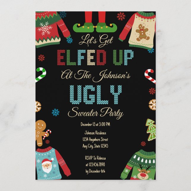 Invitación Fiesta de Navidad de Suéter Feo (Anverso)