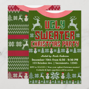 Invitación Fiesta de Navidad de suéter feo de punto rojo y ve