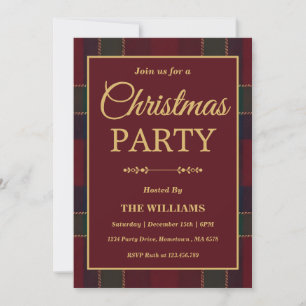 Invitación Fiesta de Navidad de Tartán a Cuadros de Lujo y He