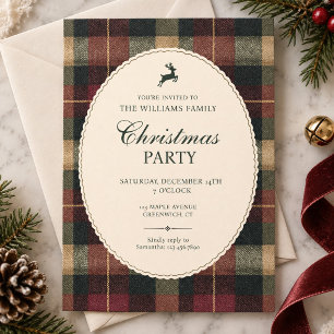 Invitación Fiesta de Navidad de Tartán Antiguo Cuadros Rústic