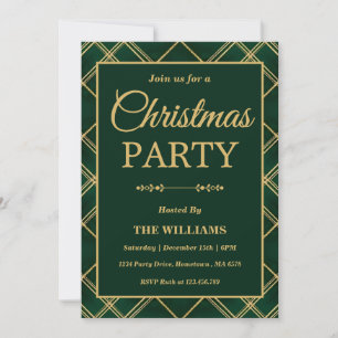 Invitación Fiesta de Navidad de Tartán de Plaid Esmeralda de 