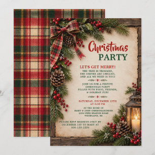 Invitación Fiesta de Navidad de Tartán Escocés Rústico de Pin